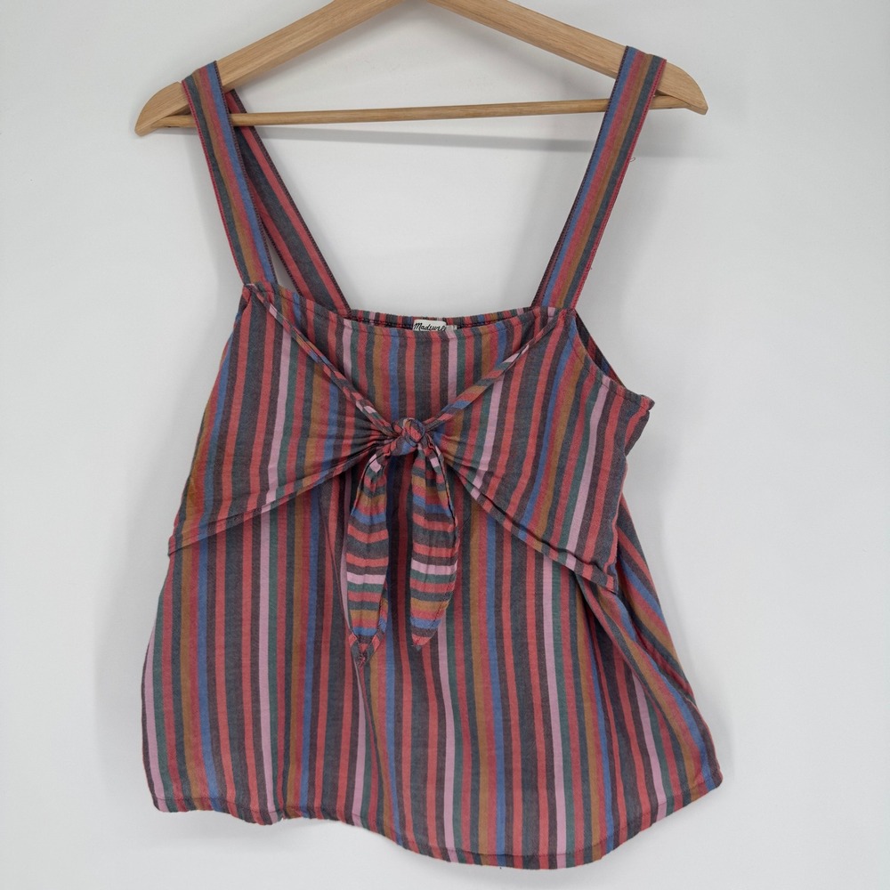Madewell Tie Front Tank Top Sz 10 Cotton Striped Boho Coastal Summer Camisole